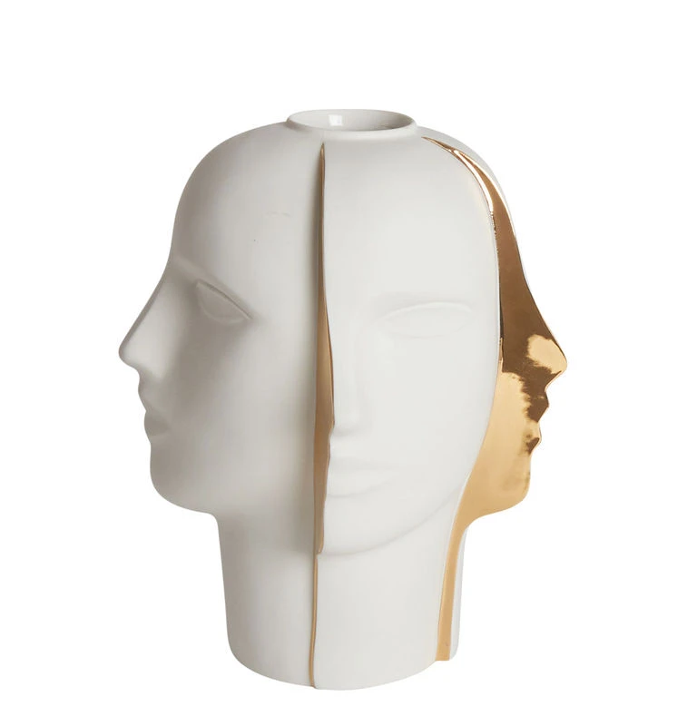 Atlas Split Vase - / Porcelain - Faces In Relief - Jonathan Adler