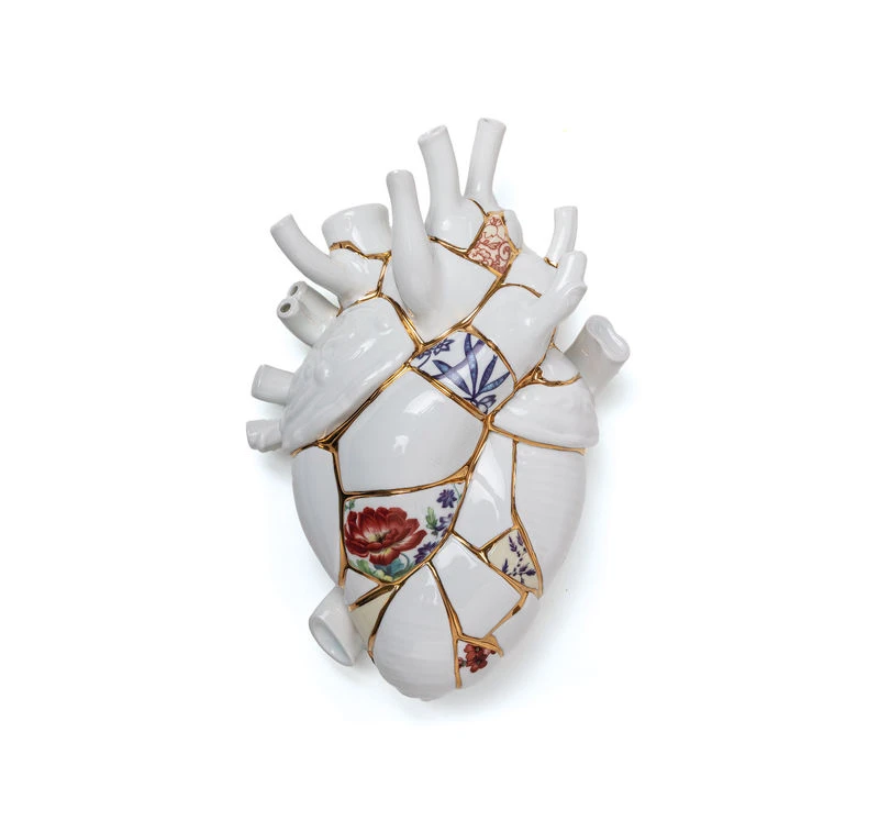 Love In Bloom Kintsugi Vase - / Human Heart In Porcelain And 24K Gold - H 25 Cm - Seletti